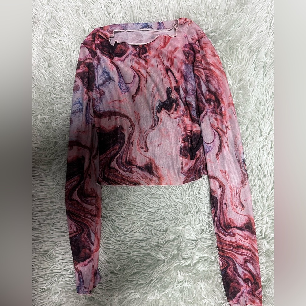 SHEIN medium see through translucent pink long sleeve top